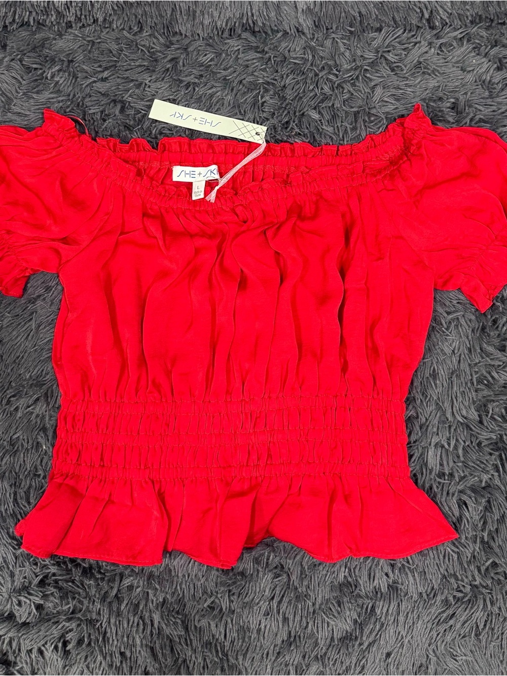 She + Sky Red Off-Shoulder Ruffle Top - Picture 4 of 4